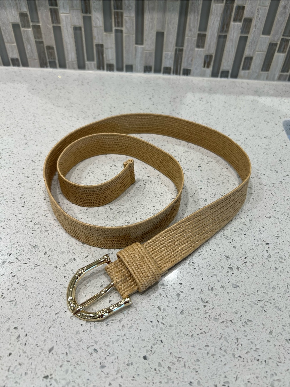 Woven Tan Women's Belt with Gold Buckle s/m